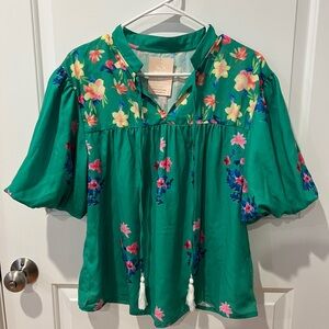 NWT Floral Green Top